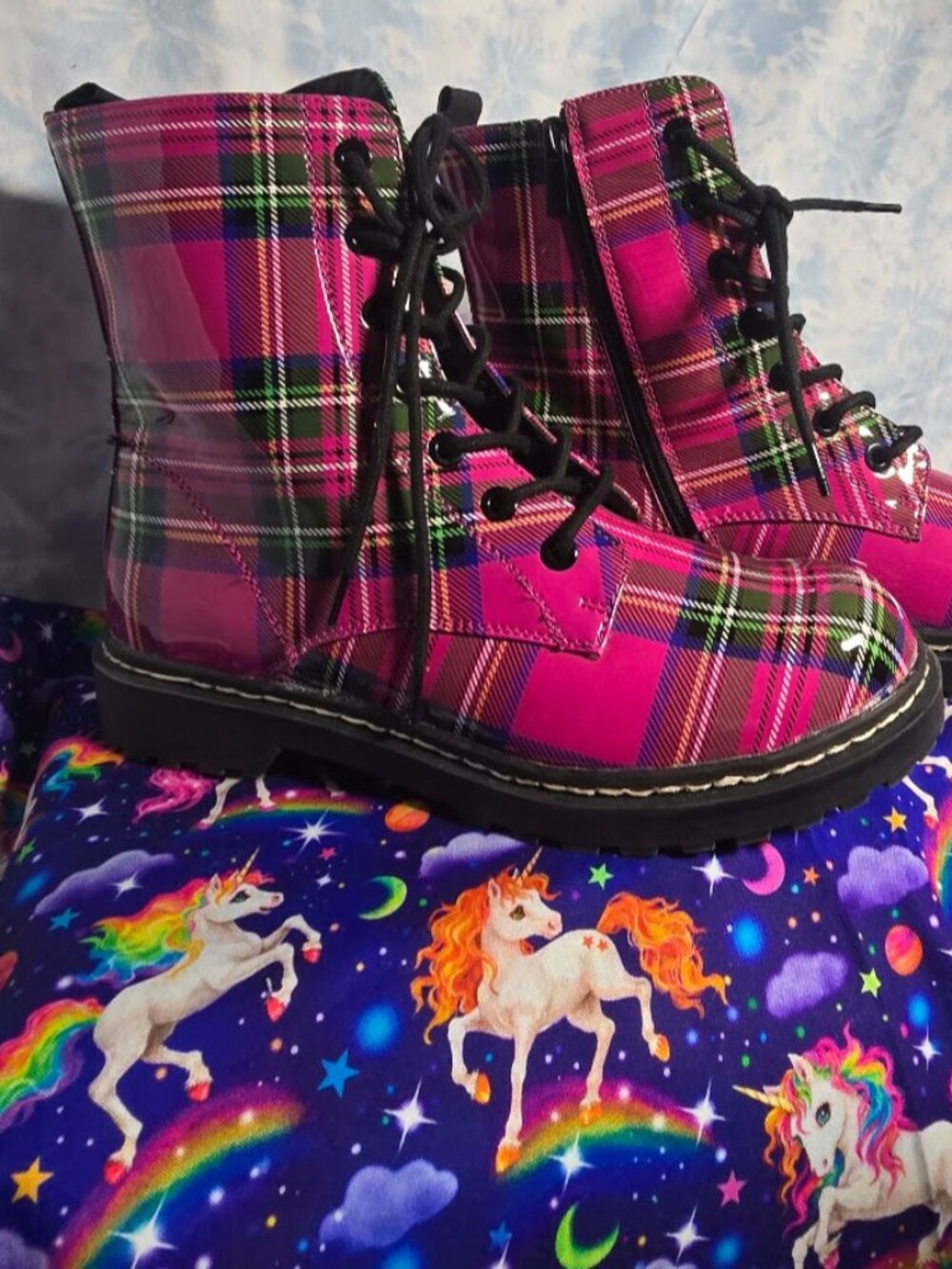 Betsey Johnson Elite Plaid Combat Boots - Picture 2 of 9